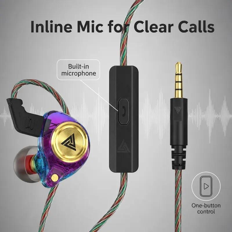 QKZ AK3 In-Ear Wired Headphones - 3.5mm Plug Gaming Earbuds with HiFi Heavy Bass Stereo Audio, Built-In Mic for Stable Calls, Durable Braided Cord, Lightweight Portable, Subwoofer Sound, Waterproof Headphones for Running Gear, Home Leisure, Cabled