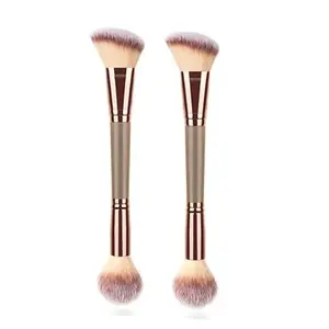 Premium Luxe Hair 2Pack Dual-ended Makeup Brushes for Contouring Blending & Bronzing Angled Foundation & Concealer Brush Set for Flawless Application of Liquid Cream & Powder Makeup