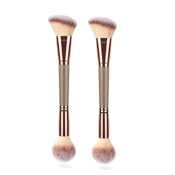 Premium Luxe Hair 2Pack Dual-ended Makeup Brushes for Contouring Blending & Bronzing Angled Foundation & Concealer Brush Set for Flawless Application of Liquid Cream & Powder Makeup