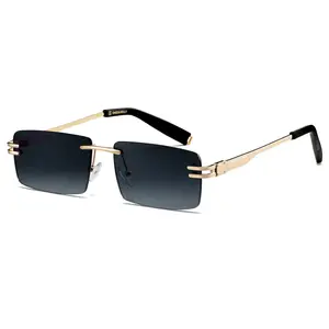 Retro Rimless Sunglasses For Men Women Rectangle Ultra-Small Frame Sunglasses See Through Lens Eyewear