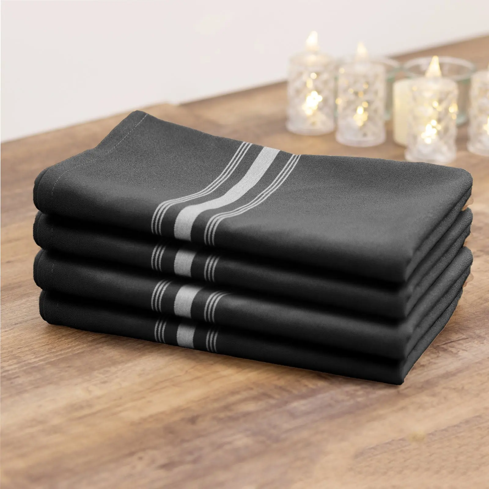 10 Pack Premium Spun Polyester Napkins 18"x22" Black/White Bistro Style - Soft & Highly Durable Dinner Napkins