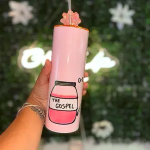Spread the Gospel Pink Tumbler with Cute Jar Design and Sparkly Lid for Daily Use