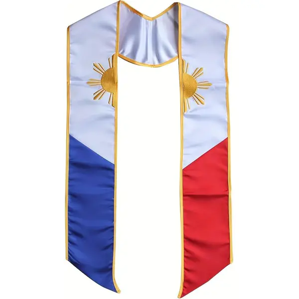 Philippines Embroidered Graduation Stole Class of 2026, Filipino Flag Graduation Sash 72 Inch Satin Graduation Scarf for High School College Graduation Ceremony