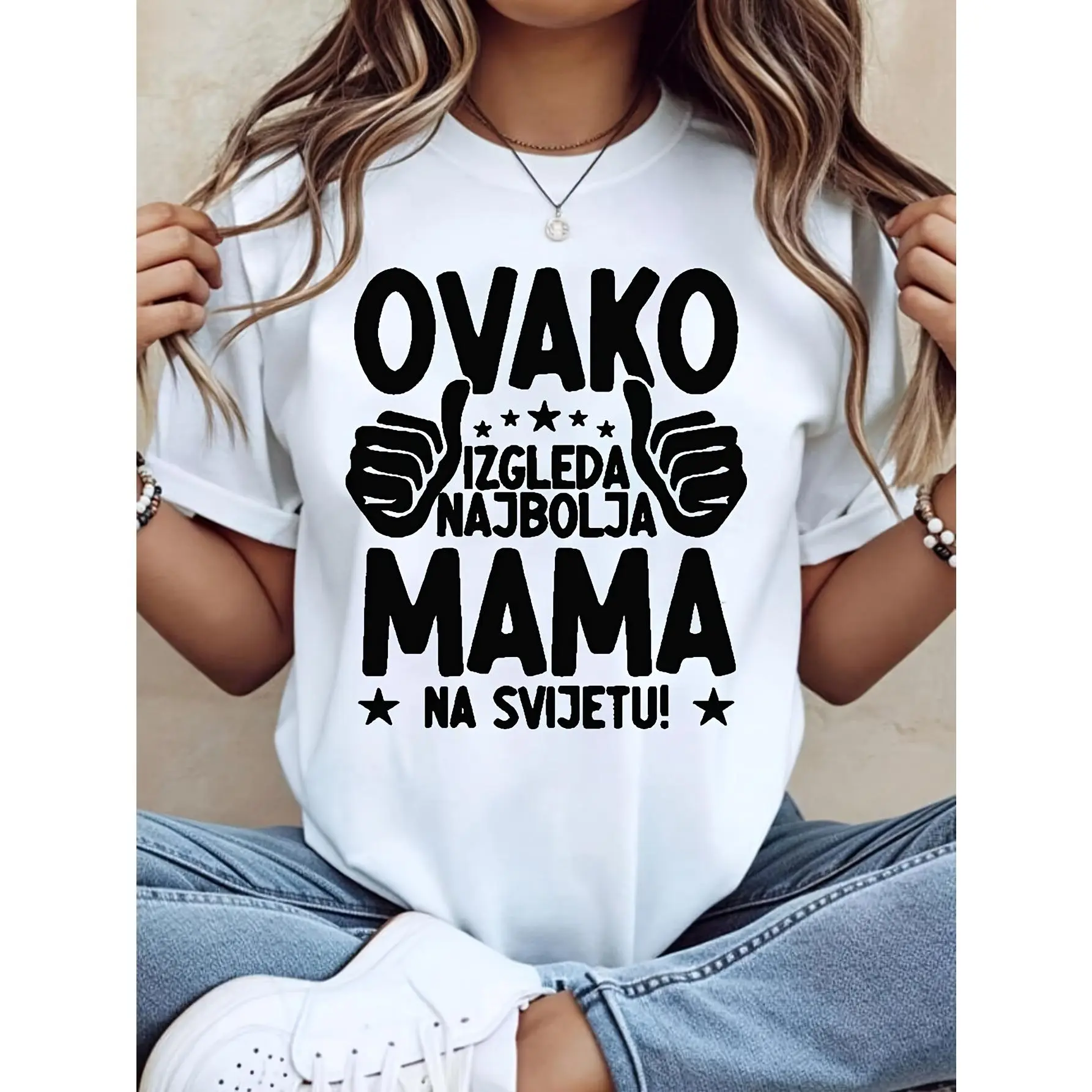 Women's T-Shirt, Graphic Text Print, Best Mom In The World Theme, Mother's Day Gift For Mom