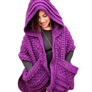 Made to Order Crochet Hooded Pocket Shawl in Vibrant Purple - Handcrafted Fashion Accessory