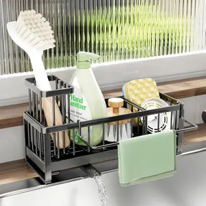 Sponge holder for kitchen sink sink caddy with brush holder selfdraining sponge caddy organizer with divider stainless steel kitchen accessories storage for countertop black