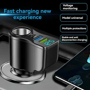Black Friday，4-in-1 USB + Type-C Car Charger with Digital Display, 4 Ports Charging Simultaneously (USB-A/USB-C/Type-C/USB-PD), 12V-24V Vehicle Charger Wireless Carplay Dongle Wireless Carplay Adapter wireless carplay adapter