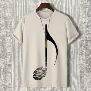 Men's Music Note Fingerprint Art Print Cotton Casual T-Shirt