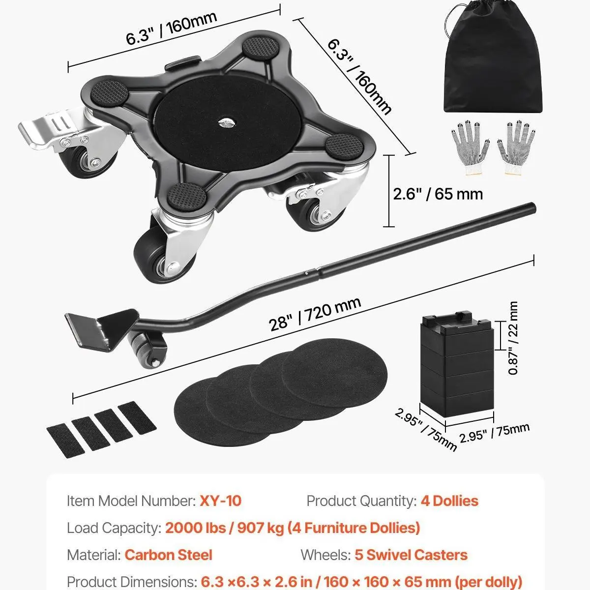 5 wheels【6.3*6.3inch】1200 lbs Capacity