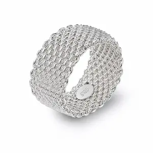 Mesh Band Ring 925 Silver Plated Wide Ring -Everyday Statement Jewelry- Stackable Modern Ring Gift- Unisex, Engagement Ring