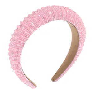 Beaded Rhinestone Headband for Women Girls Fashion Sparkly Crystal Headband Bling Thick Padded Hairband Fancy Jeweled Head Band Holiday Glitter Hair Accessories