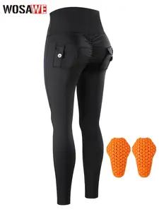 WOSAWE Women's Motorcycle Yoga Leggings with Removable Knee Pads Butt Lifting Cargo Pants