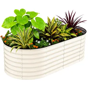 1 PC Galvanized Steel 0.6mm Elliptical Garden Planting Bed 120*60*60cm Light Brown – Metal Planter Box for Growing Vegetables, Flowers, and Herbs – Rustproof Outdoor Garden Container – Quick Assembly Elevated Beds for Gardening