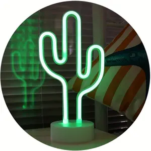 Vibrant Green Cactus Neon Sign LED Light - Battery/USB Operated, Fairy Palm Night Light, Room Decoration, Dimmable, Energy-Efficient, Perfect for Bedrooms, Birthdays, Parties, Camping, Bars, Weddings, and Gifts