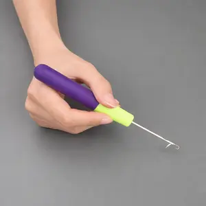 LUCKSTAR 1Pc Crochet Hooks Set For Burmese Curly Crochet Hair Purple Green Handles Soft Comfortable Grip, Precision Metal Tip for Knitting and Crafting