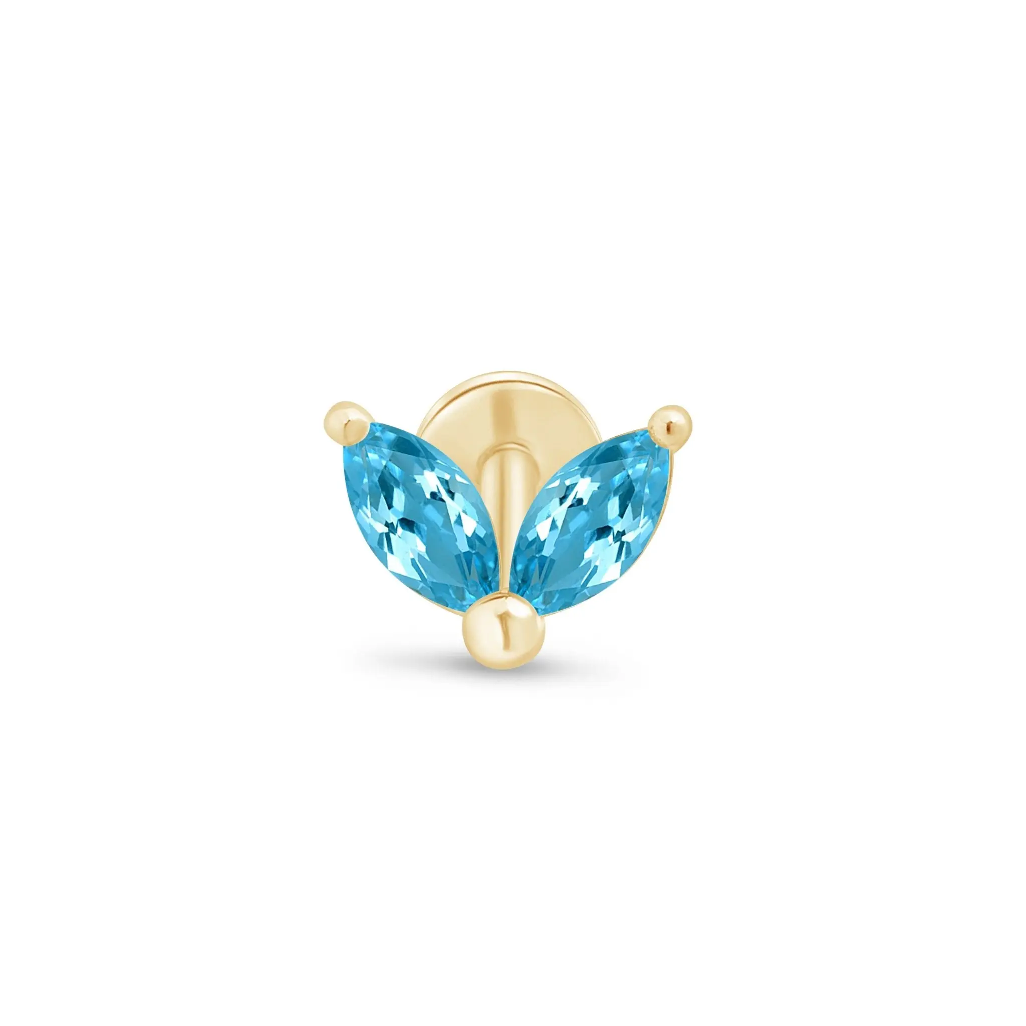 London Blue Topaz Double Marquise Flat Back Stud in Solid 14k Yellow Gold