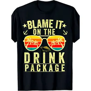 Men's & Women's Blame It On The Cruise T-Shirt - 180GSM Pure Cotton Retro Cruise Print Short Sleeve Tee, Matching Cruise Vacation Outfits, Unisex Casual Wear for Cruise Parties & Everyday Use