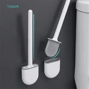 Silicone Toilet Brush with Holder, 1 Count Wall Mounted Punch Free Toilet Brush, Bathroom Cleaning Tool, Toilet Brush for Home Bathroom, House Cleaning Tools, Bathroom Brush Cleaner