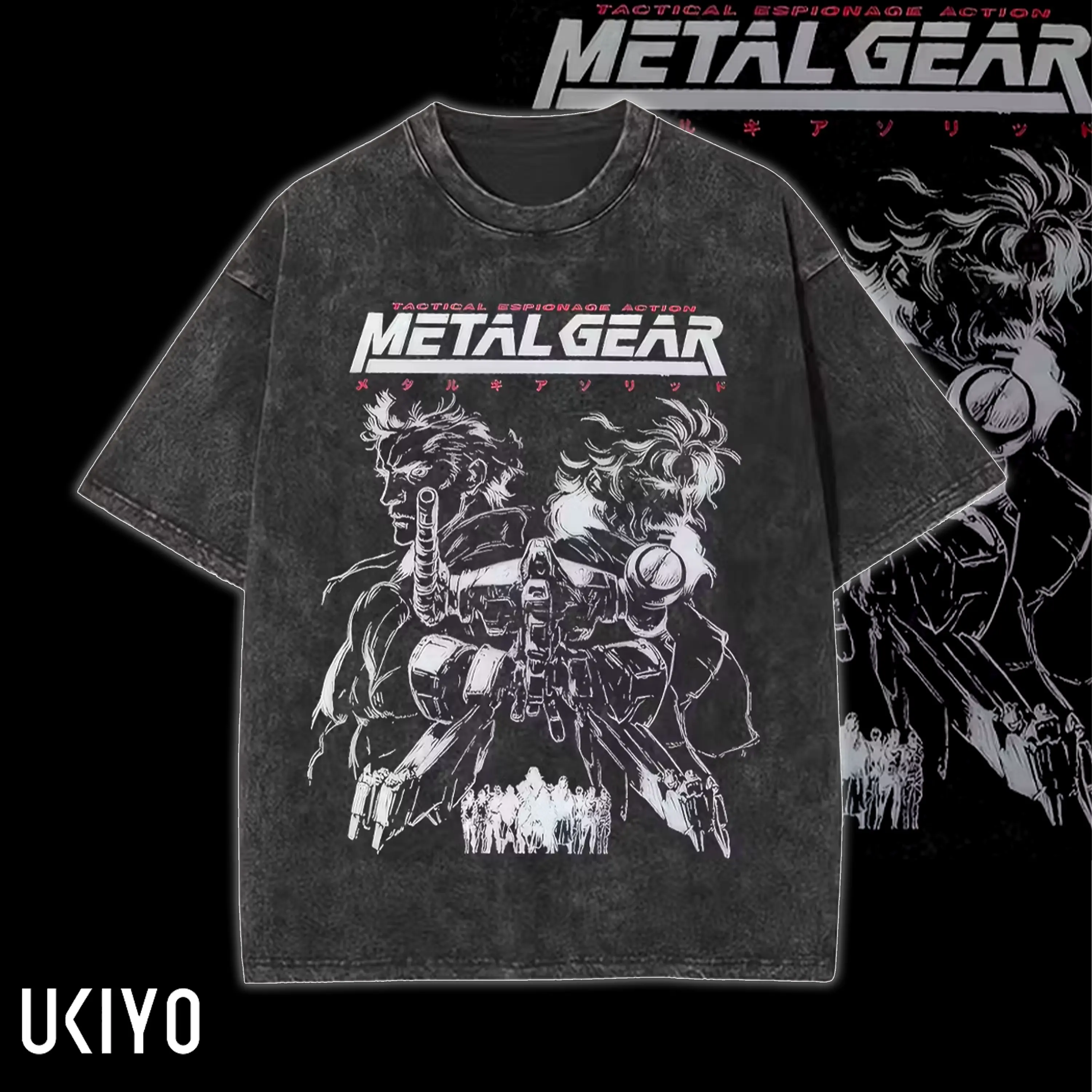 Metal Gear Solid Washed T-Shirt Solid Snake Liquid Twin Snakes REX Graphic Tee Tactical Espionage Action Vintage Heavyweight Cotton Oversized Gaming Merchandise