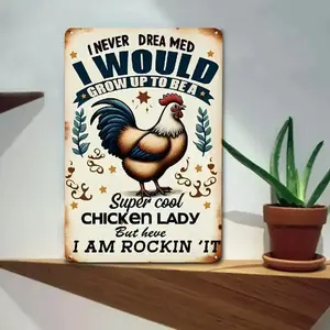 iron1pcs Vintage "Super Cool Chicken Lady" Metal Sign- Fun Farmhouse Wall Decor for Coop, Garden, Kitchen, and Home- Rustic Tin Plate with Playful Rooster Pattern, Coop Accessories Hand