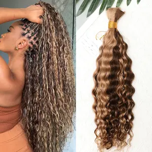 Human Braiding Hair Burmese Human Hair Bundles For Braiding Highlight Color 4/27 Curly Bulk Human Hair Extensions For Boho Braids No Weft Knotless Braids