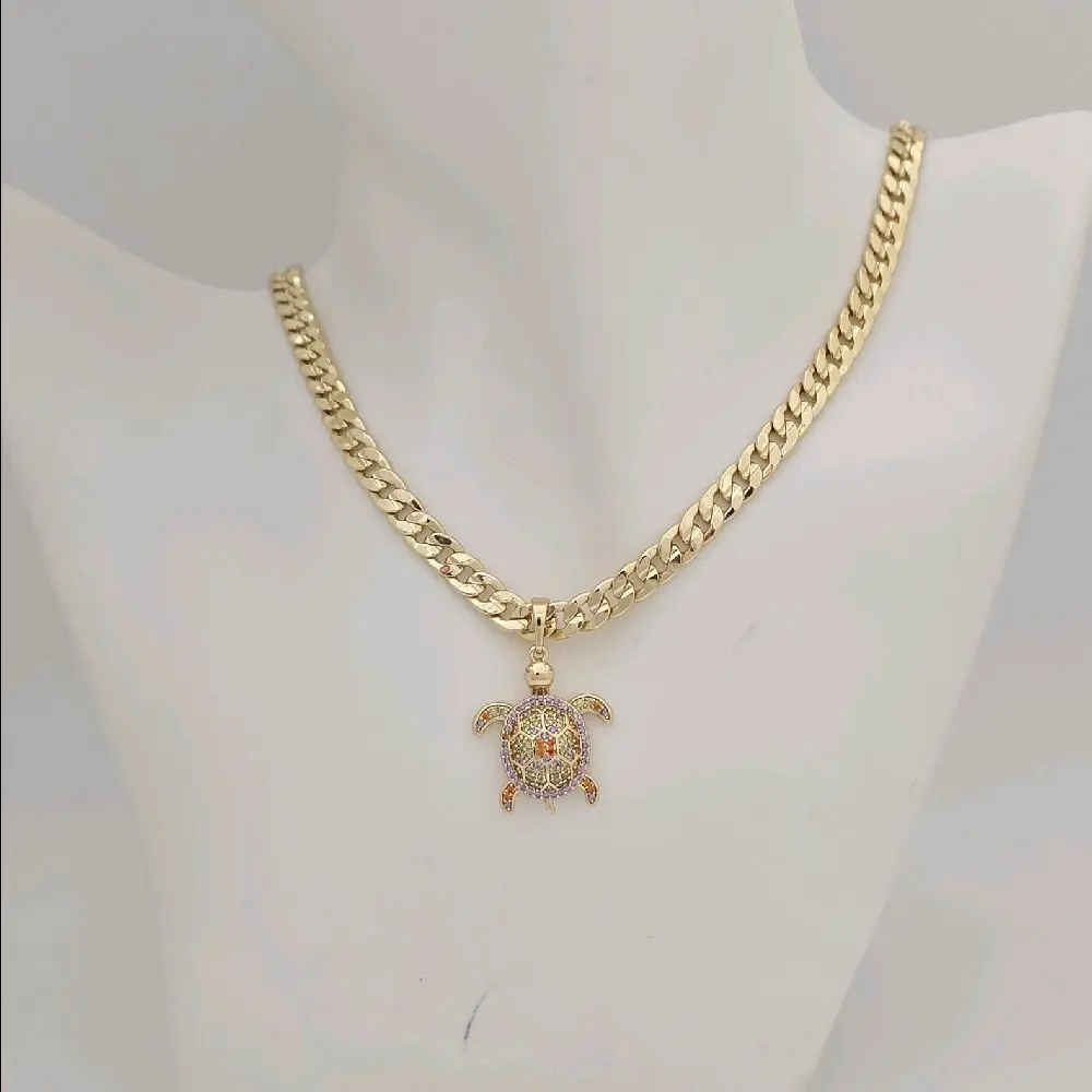 Cuban Chain #945 with Colorful Turtle Pendant