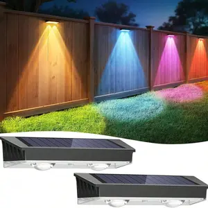 Solar fence lights for outdoor area, 4-pack, 7 fixed colors and color changing fence lights, solar powered, IP65 waterproof, garden decoration for terrace, veranda, pool, stairs