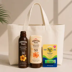 Beach Tote Bag Gift Set with Hawaiian Tropic Sun Care & Lip Balm