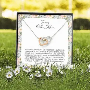 To My Other Mom Necklace, Bonus Mom Gift From Daughter, Step Mom Gift From Son, Christmas For Stepmother Gift, Unique Stepmom Gift, Interlocking Hearts Necklace Thank you for all you do