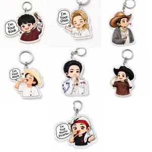 Chibi Character Acrylic Keychain, Cute Kpop Stars Charm Accessory