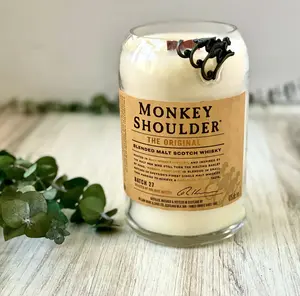 Scotch candle - monkey shoulder bottle - SMOKED SCOTCH SCENT - Organic soy wax - Wood Wick - Liquor Bottle Candle