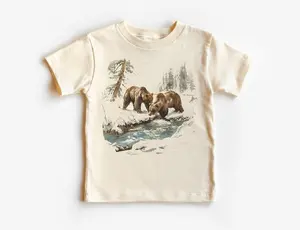 Retro Grizzly Bears Wilderness Scene Toddler Shirt - Nineties Vintage Brown Bear Kids Outfit  - Natural Boho Adult, Toddler & Youth Tee