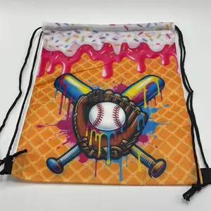 Baseball Themed Drawstring Bag with Stylish Drip Design, Lightweight for Sports, Gym Use
