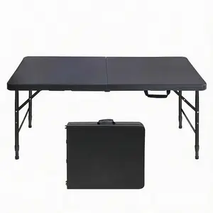 Folding Table 4FT Heavy Duty Portable Plastic Folding Table with Handle, Anti Slip Feet, Waterproof Easy to Clean, Foldable for Indoor Outdoor Use