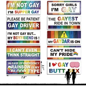 10PCS Prank Magnetic Bumper Stickers,Funny LGBT Rainbow Pride Adult Magnet Decals Sign for Vehicle Truck Car Reusable Magnet Sticker for Fridge