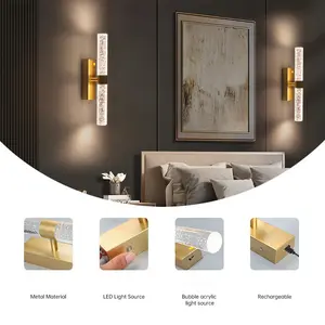 2pcs copper natural color/black 39cm 4000mAh charging free wiring crystal wall lamp touch switch stepless dimming acrylic charging wall lamp suitable for wall painting, living room corridor, foyer corridor, artistic wall lamp