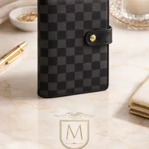 PU Leather Notebook A6 Ring Binder Budget Planner Organizer Cover Pockets Black