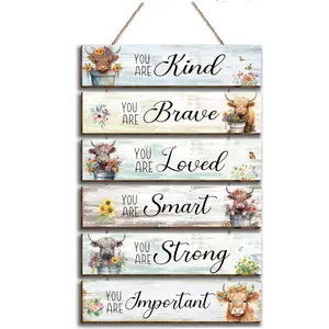 Highland Cow Wooden Wall Art - 2D Flat-Print Hanging Decor for Rustic Farmhouse Style, Perfect Wall Decoration for Living Rooms, Bathrooms, Patios, Bars, and Home Decor, Interior Wall Decor -