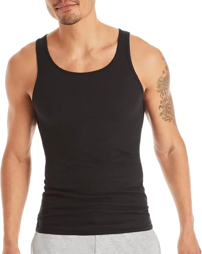 Hanes Men's Ribbed Cotton Tank Undershirts, Lightweight Moisture-Wicking Vests for Cool Comfort, Casual 6 Pack