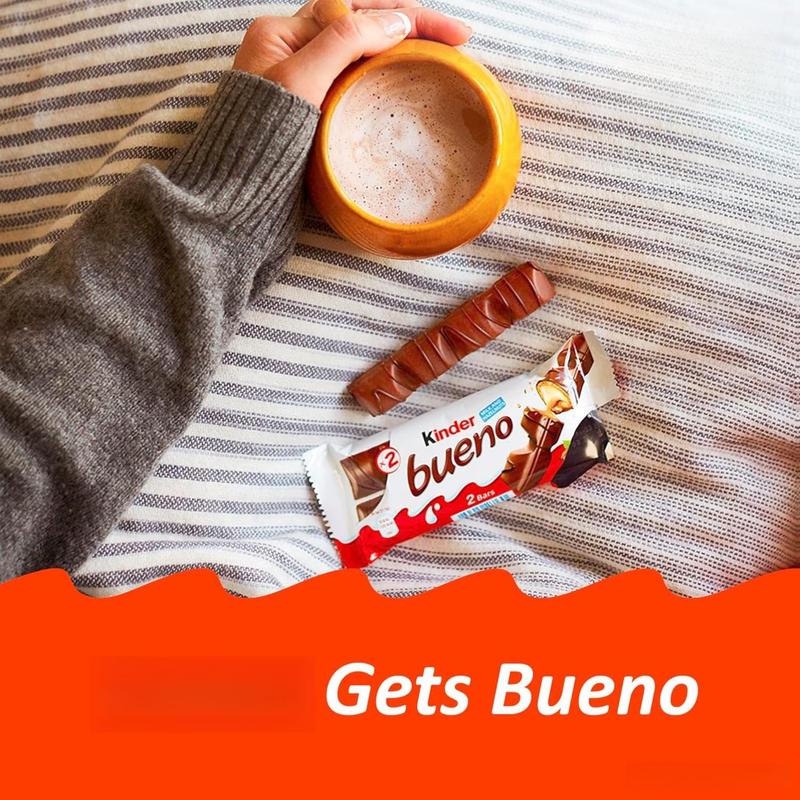 Kinder Bueno Milk Chocolate & Hazelnut Cream 20-Pack, 2 Individually Wrapped Bars Per Pack, 1.5 oz Each, Crispy Wafer with Creamy Hazelnut Filling, Perfect for Sharing - Bonbon