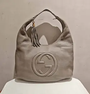 Pre-owned GUCCI GG leather Shoulder Bags grey pebbled Gucci Soho hobo bag
