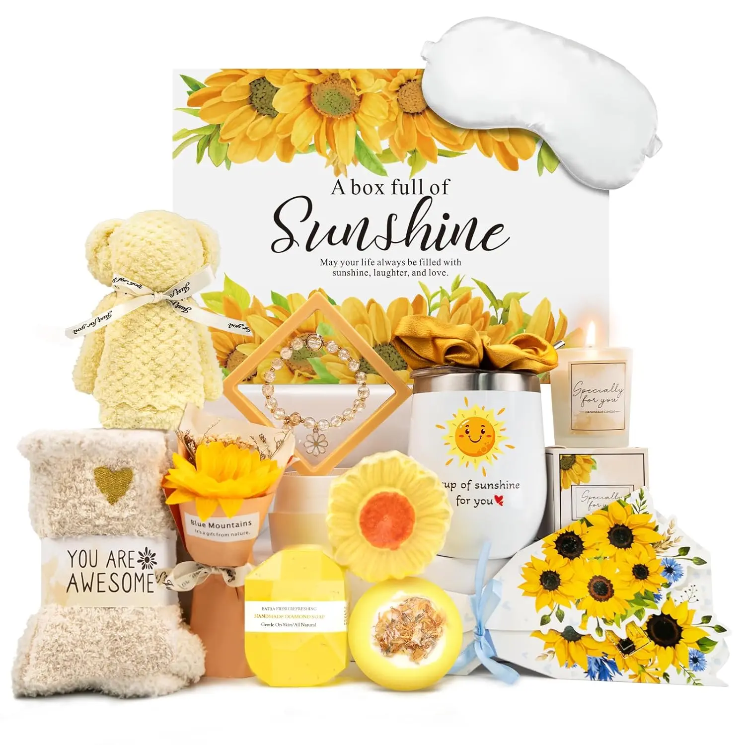 Spa Gift Baskets for Women, Mothers Day Gifts for Mom Wife Her Sister Friend, Sending Sunshine Sunflower Self Care, Thank You, Get Well Soon Gift for Women After Surgery, Teacher Appreciation Gift