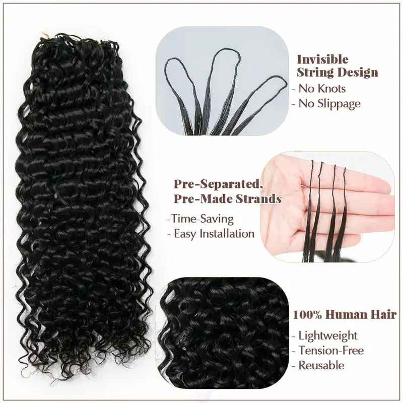 Bling Hair Burmese Curly Crochet Human Hair for Miracle Knots Boho Braids Burmese Curly Knotless Pre-Separated 50g / Bundle - Time-Saving,  4 to 5 Bundles Recommended for a Full Head