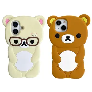 3D Cartoon Glasses Rilakkuma Bear Phone Case For iPhone 16 15 14 Plus 13 12 Pro Max 11 X Xs Max 7 8 SE 6s 5s Soft Silicone Cover