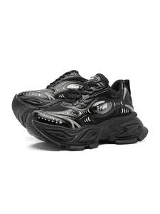 Silver Color Mechanical 10cm Invisible Heel Thick Sole Dad Shoes, Futuristic Unisex Platform Training Shoes, Future-Style Athletic Footwear