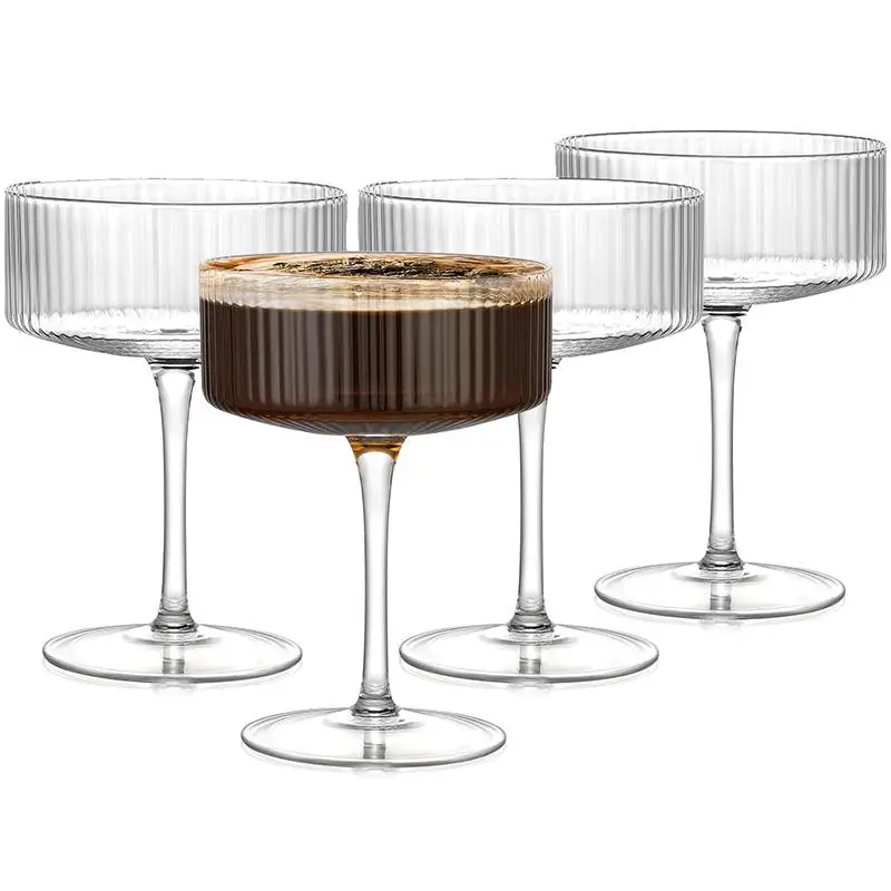 Vertical Grain Pattern Glass Set, Vintage Cocktail Champagne Glass, Reusable Wine Glass, Drinkware for Home Kitchen Party