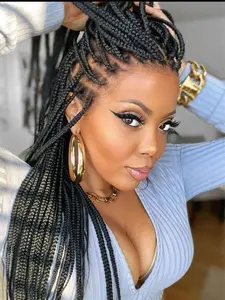 36" Full Lace Braided Wigs Synthetic Box Braids Lace Front Wigs Knotless Braided Wigs For Black Women Small Box Square Hair Wigs