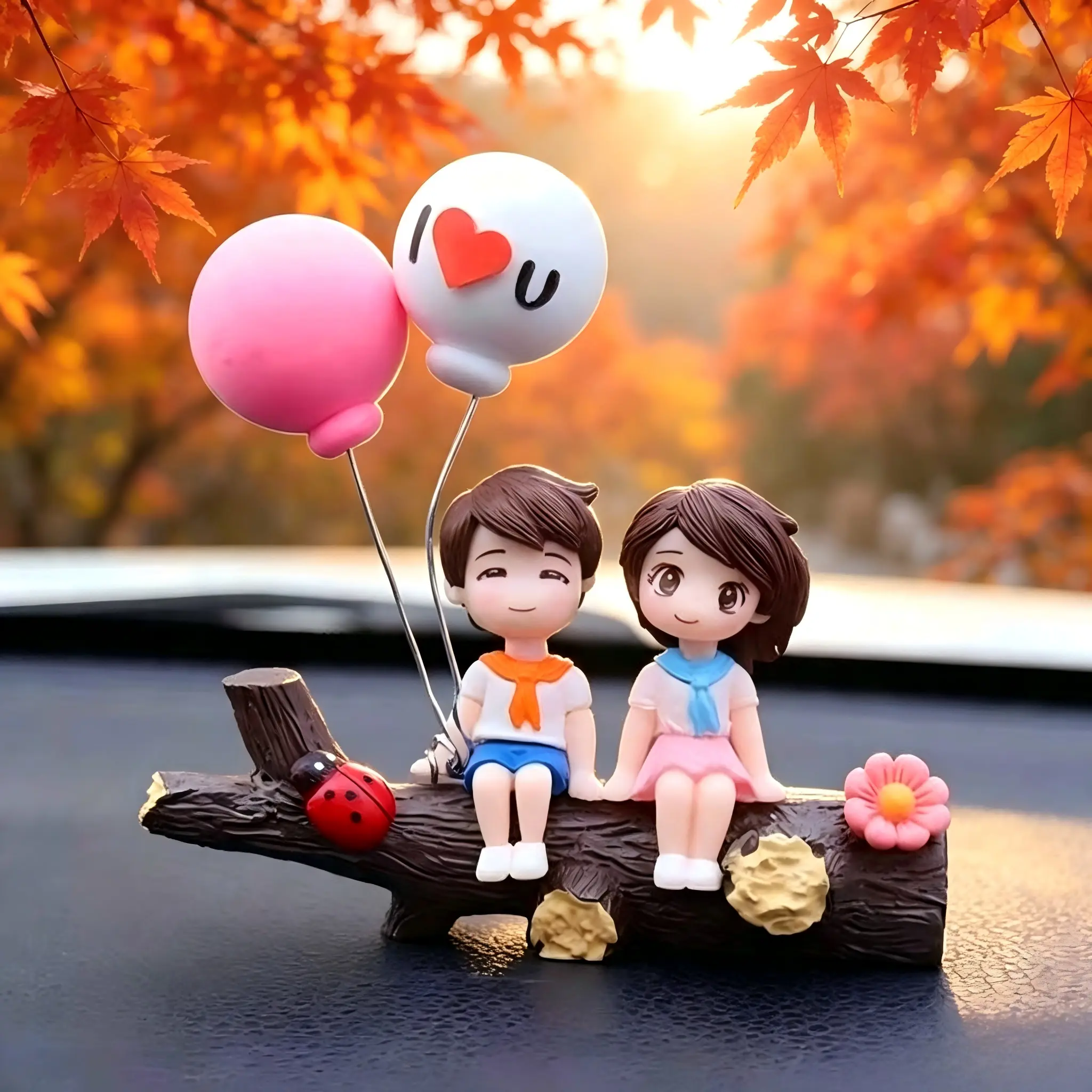 1-Pair Cute Cartoon Couple Car Dashboard Ornament - Creative Automotive Interior Decoration, Festive Party Gift Trinket, Stylish Home & Party Supply Accessory
