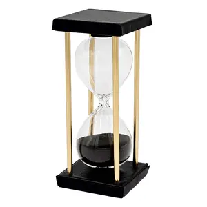 3x3x7" Stanley 15-minute Hourglass, Framed with an Metal stand, Black