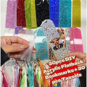 Random 30pcs DIY Acrylic Flatback Bookmarks + 30pcs Tassels